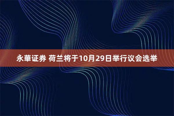 永華证券 荷兰将于10月29日举行议会选举